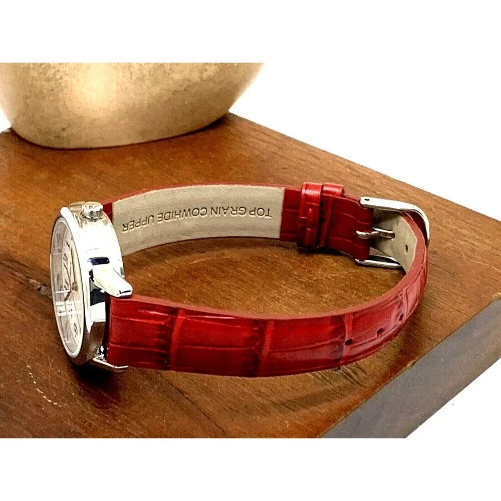Timex Women's Watch TW2P68700 Quartz Indiglo White Dial Red Leather Stra…